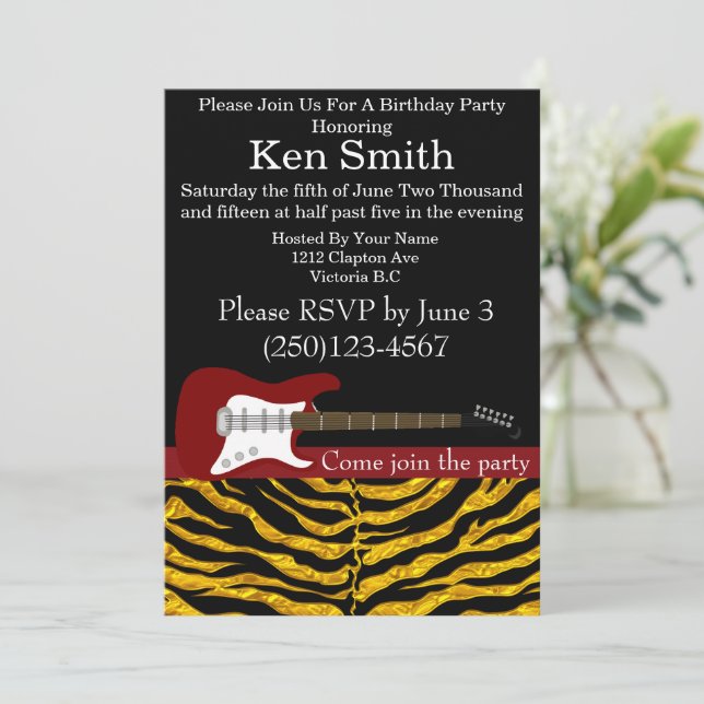 Elektrisk Guitar Birthday-inbjudan nr 4 Inbjudningar (Stående Fram)