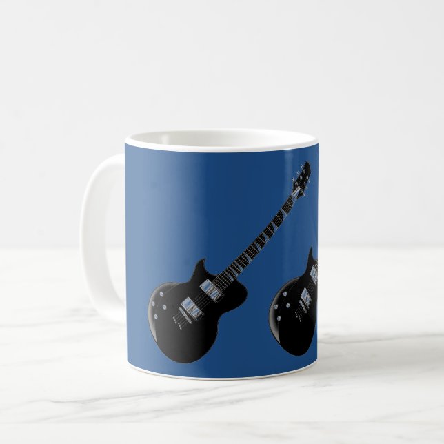 Elektrisk Guitar Blue Black Pop Art Kaffemugg (Framsida vänster)