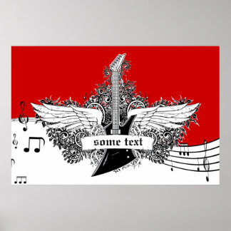 Elektrisk guitar svartvit vingar poster