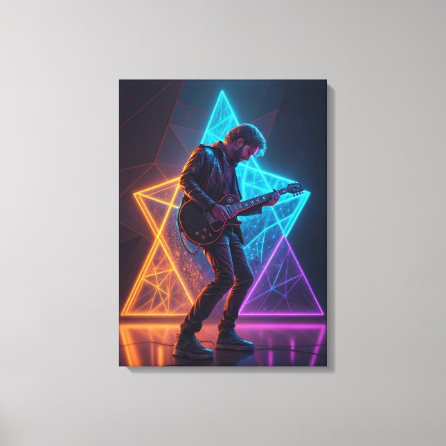 Elektrisk Harmony Gitarrist Abstrakt Neon Canvastryck (Framsida)