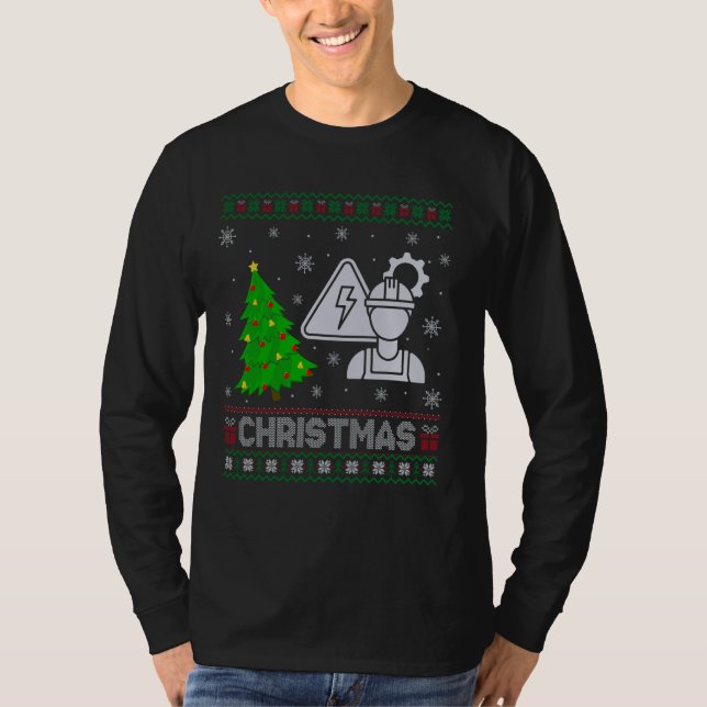 Elektrisk Ingenjör Julafton Träd Lighting Ugly Kri T Shirt (Framsida)