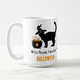 elektrisk katt med häxhatt på halloween redigerbar kaffemugg