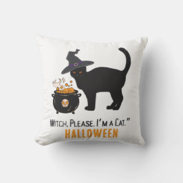 elektrisk katt med häxhatt på halloween redigerbar kudde