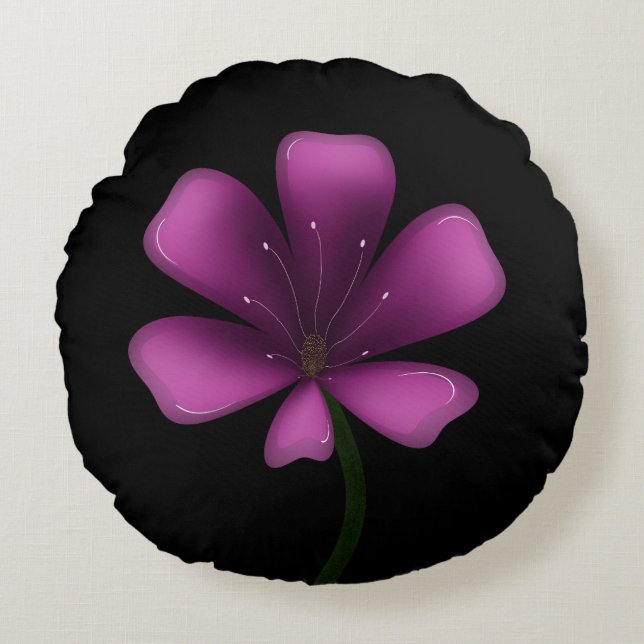 Elektrisk Lila Glansig Blomning Dyster Mörk Botani Rund Kudde (Framsidan)