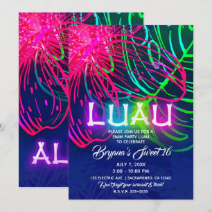 Elektrisk Luau Tropisk Natt Neon Aloha Fest Inbjudningar