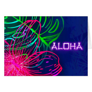 Elektrisk Luau Tropisk Natt Neon Aloha Fest OBS Kort