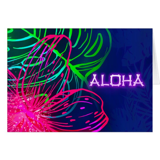 Elektrisk Luau Tropisk Natt Neon Aloha Fest OBS Kort (Framsidan Horizontal)