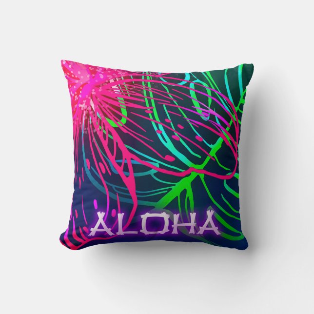 Elektrisk Luau Tropisk Natt Neon Aloha Kudde (Framsida)