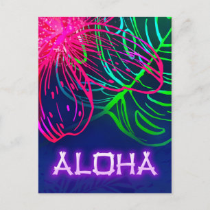 Elektrisk Luau Tropisk Natt Neon Aloha Spara Datum Meddelande Vykort