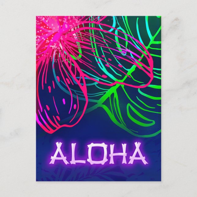 Elektrisk Luau Tropisk Natt Neon Aloha Spara Datum Meddelande Vykort (Framsida)