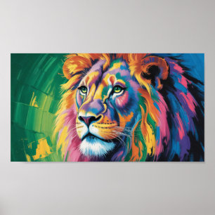 Elektrisk Man Lion - Neon Drömmar Wildlife Art Poster