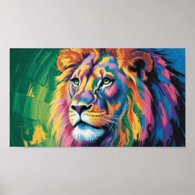 Elektrisk Man Lion - Neon Drömmar Wildlife Art Poster (Framsidan)