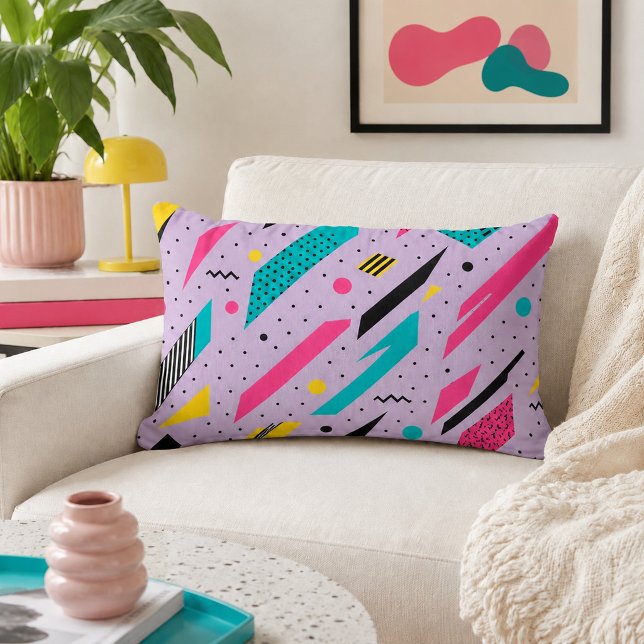 Elektrisk Memphis-diagonal Retro Rosa Teal Geometr Lumbarkudde (Skapare uppladdad)