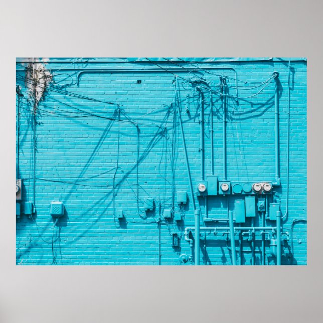 ELEKTRISK METER PÅ BLUE BRICK WALL POSTER (Framsidan)