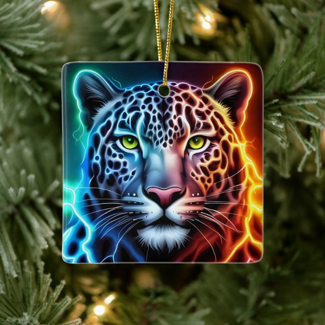 Elektrisk Neon Leopard - Lysande Djurdessign  Julgransprydnad Keramik (Träd)