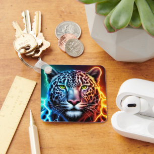 Elektrisk Neon Leopard - Lysande Djurdisk  Nyckelring