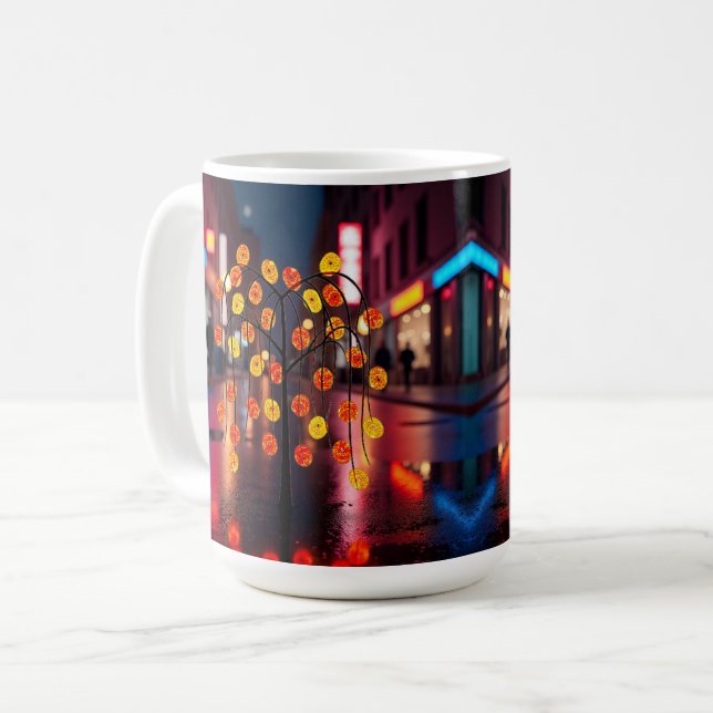 Elektrisk regnig nattscen kaffemugg (Framsida vänster)