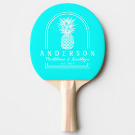 Elektrisk Retro Cyan Ananas Bröllopsbåge & Namn Pingisracket