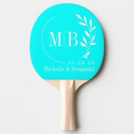 Elektrisk Retro Cyan Blad Bröllopsmonogram Pingisracket