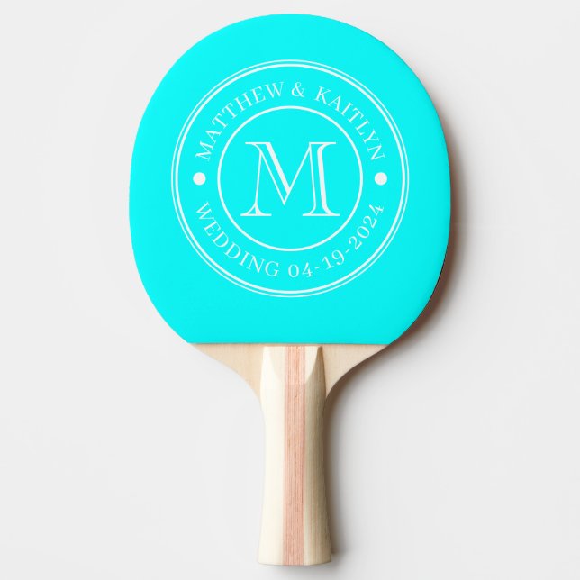 Elektrisk Retro Cyan Bröllopsmonogram Pingisracket (Framsidan)