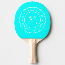 Elektrisk Retro Cyan Bröllopsmonogram Stjärna Pingisracket
