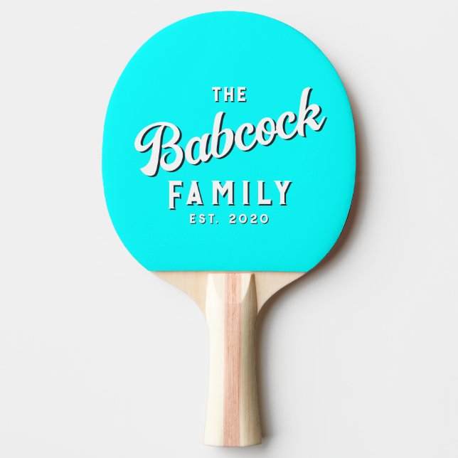 Elektrisk Retro Cyan Familjenamn & År Pingisracket (Framsidan)