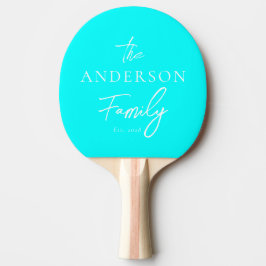 Elektrisk Retro Cyan Handskriven Familjenamn Pingisracket