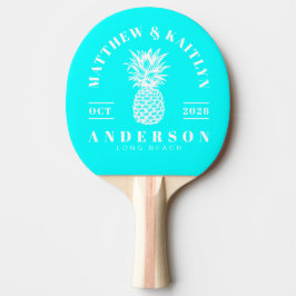 Elektrisk Retro Cyan Tropisk Ananas Bröllop Pingisracket