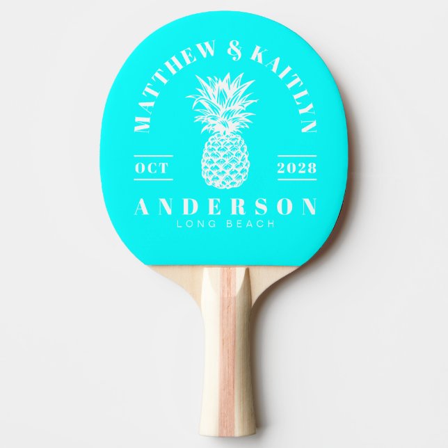 Elektrisk Retro Cyan Tropisk Ananas Bröllop Pingisracket (Framsidan)