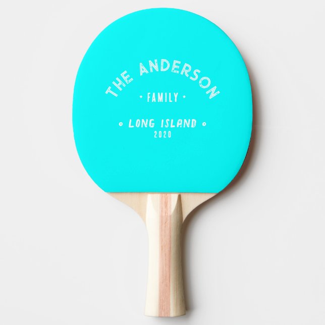 Elektrisk Retro Cyan Vintage Kust Familjenamn Pingisracket (Framsidan)