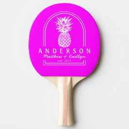 Elektrisk Retro Rosa Ananas Bröllopsbåge & Namn Pingisracket