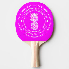 Elektrisk Retro Rosa Ananas Bröllopskrön & Namn Pingisracket