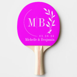 Elektrisk Retro Rosa Blad Bröllopsmonogram Pin Pingisracket