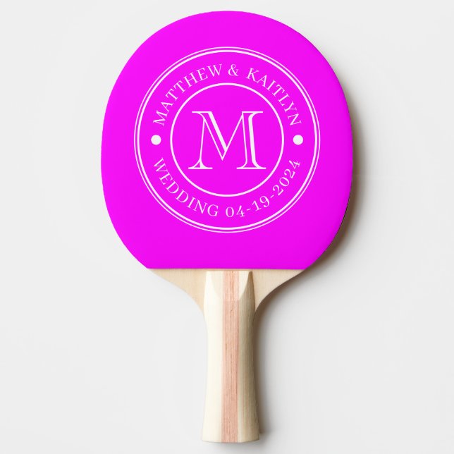 Elektrisk Retro Rosa Bröllopsmonogram Pingisracket (Framsidan)