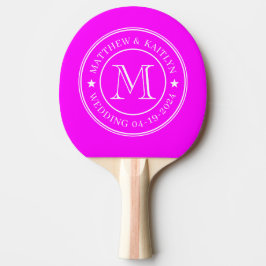 Elektrisk Retro Rosa Bröllopsmonogram Stjärna Pingisracket