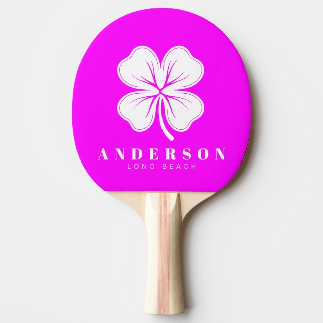 Elektrisk Retro Rosa Fyrklöver med Namn Pingisracket (Framsidan)