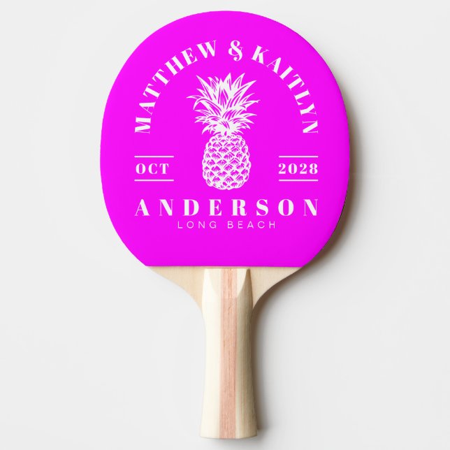 Elektrisk Retro Rosa Tropisk Ananas Bröllop Pingisracket (Framsidan)