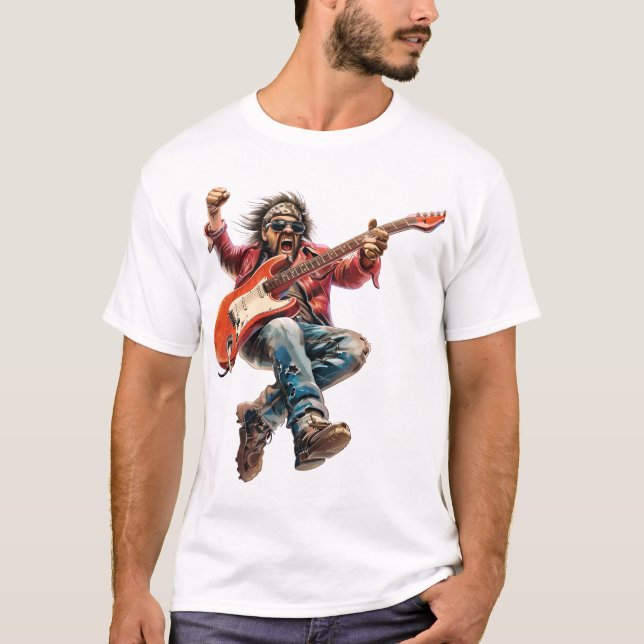 Elektrisk Rockstjärna Gitarrist T Shirt (Framsida)