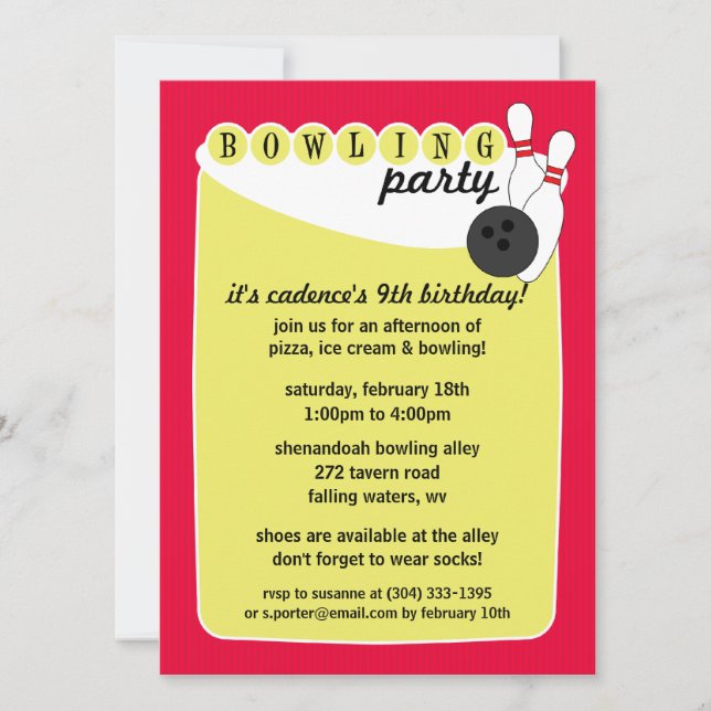 Elektrisk rosa Retro bowlingbanabowlingfödelsedag Inbjudningar (Framsida)
