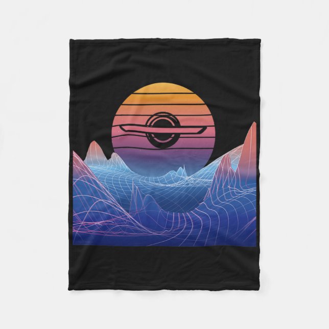 Elektrisk Skateboard Vaporwave Retro Solnedgångsla Fleecefilt (Framsidan)