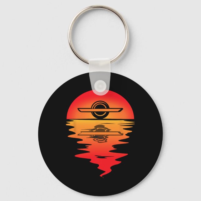 Elektrisk Skateboard Vintage Sunset Onewheel Float Nyckelring (Framsida)
