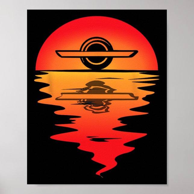 Elektrisk Skateboard Vintage Sunset Onewheel Float Poster (Framsidan)