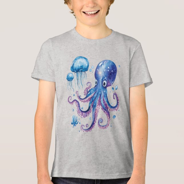 Elektriska abyss, oktopus och guldmaneter t shirt (Framsida)