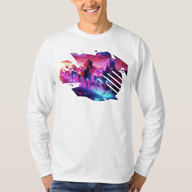 Elektriska besättningar - Synthwave Horses v2 T Shirt (Framsida)