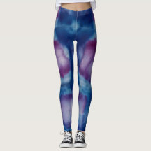 Elektriska Blåa Stänk Abstrakt Målad Yoga Leggings