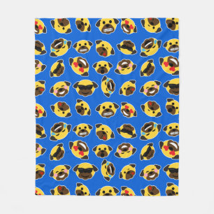 Elektriska blått för Emoji mops Fleecefilt