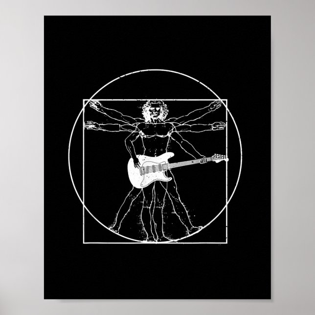 Elektriska gitarmusikerpresenter Da Vinci Teckning Poster (Framsidan)