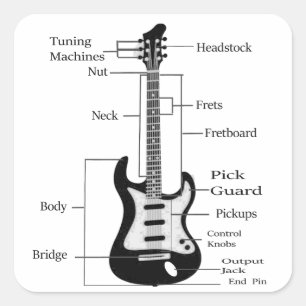 Elektriska och akustiska gitarrer från rock and ro fyrkantigt klistermärke
