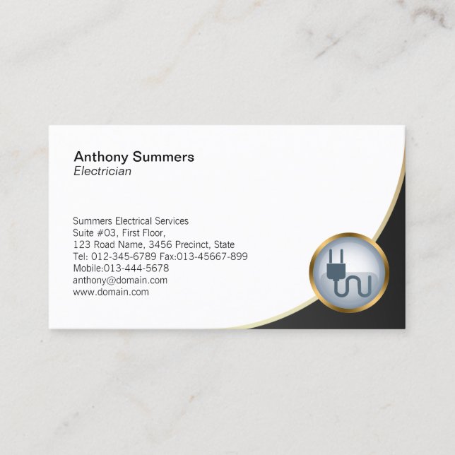 Elektriskt Affärskort för plug-icon Electrician Visitkort (Framsida)