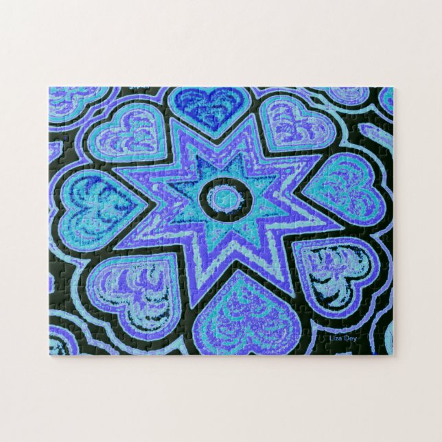 Elektriskt blåhörn och stjärnor, pussel (Horisontell)